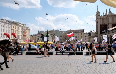 A demonstration in Krakow's main square (Lars Plougmann)  [flickr.com]  CC BY-SA 
License Information available under 'Proof of Image Sources'