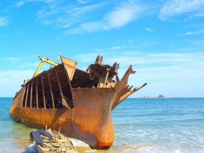 Shipwreck, Beach Near Lake Sijung, North Korea (yeowatzup)  [flickr.com]  CC BY 
License Information available under 'Proof of Image Sources'