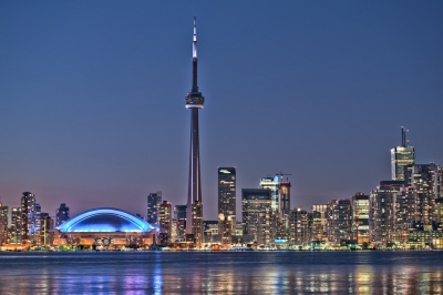 Toronto night skyline CN Tower downtown skyscrapers sunset Canad (Larry Koester)  [flickr.com]  CC BY 
License Information available under 'Proof of Image Sources'